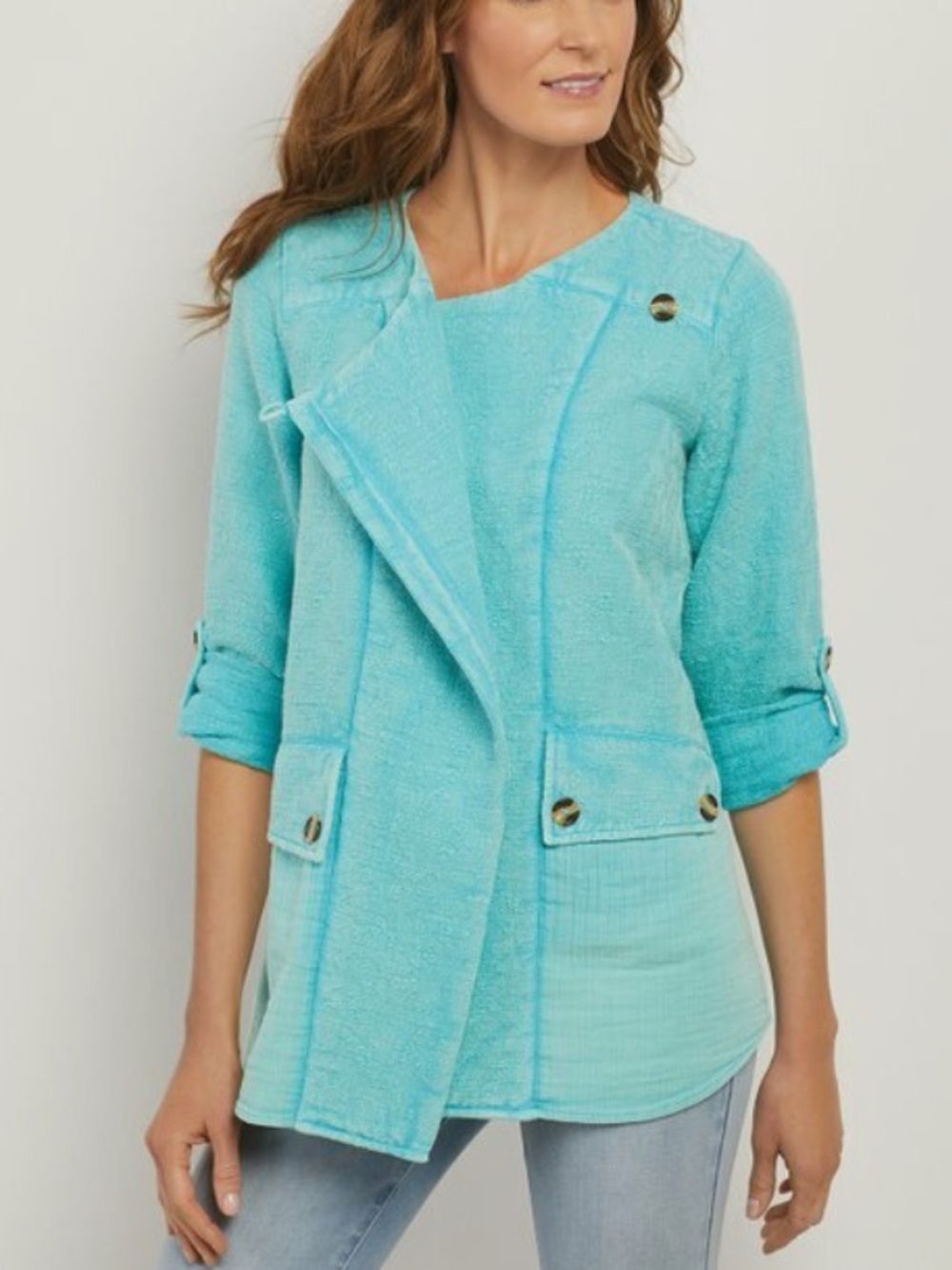 Soft Surroundings Urban Escape Blue Cotton Jacket Women's Jacket 2XL